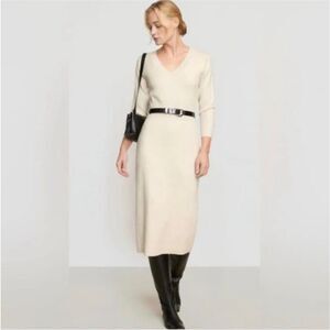 Modern Citizen Bora Sweater Dress‎ women's size small cream V-neck ribbed midi